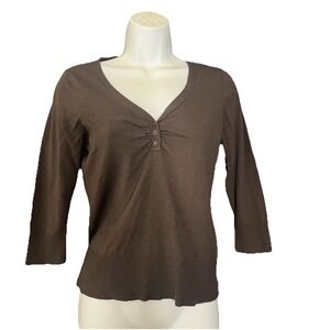 Vtg Y2K Knit Henley Top Brown Forest Fairy Whimsigoth Grunge Talbots Sz Petite S